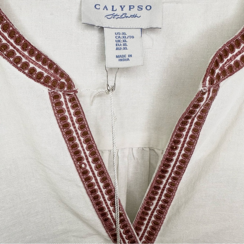 NWT Calypso St Barth Linen Cotton Blend Floral Embroidered Balloon Sleeve Blouse - Picture 4 of 8